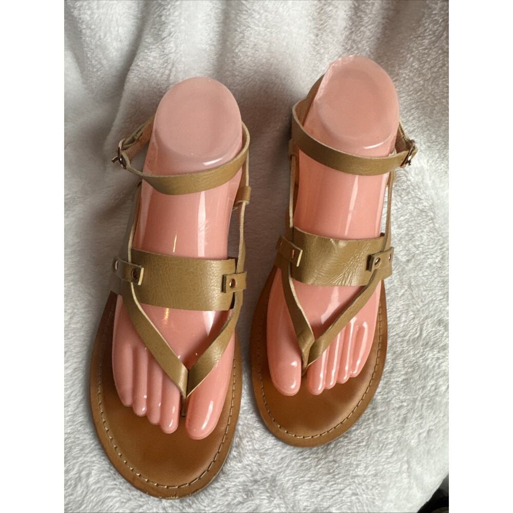 American Eagle Outfitters Womens Leather Strappy Sandals Tan Size 10 Flat
